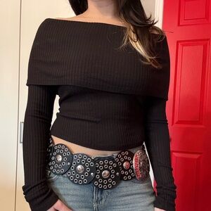 Urban Outfitters OU Ribbed Black Off-Shoulder Top